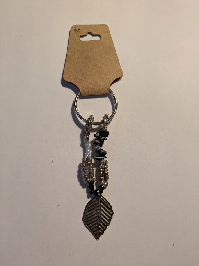 Black silver and gold with leaf Keychain