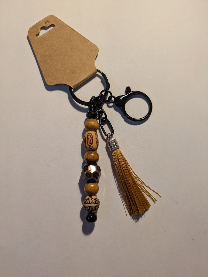Double clip Brown wooden Keychain