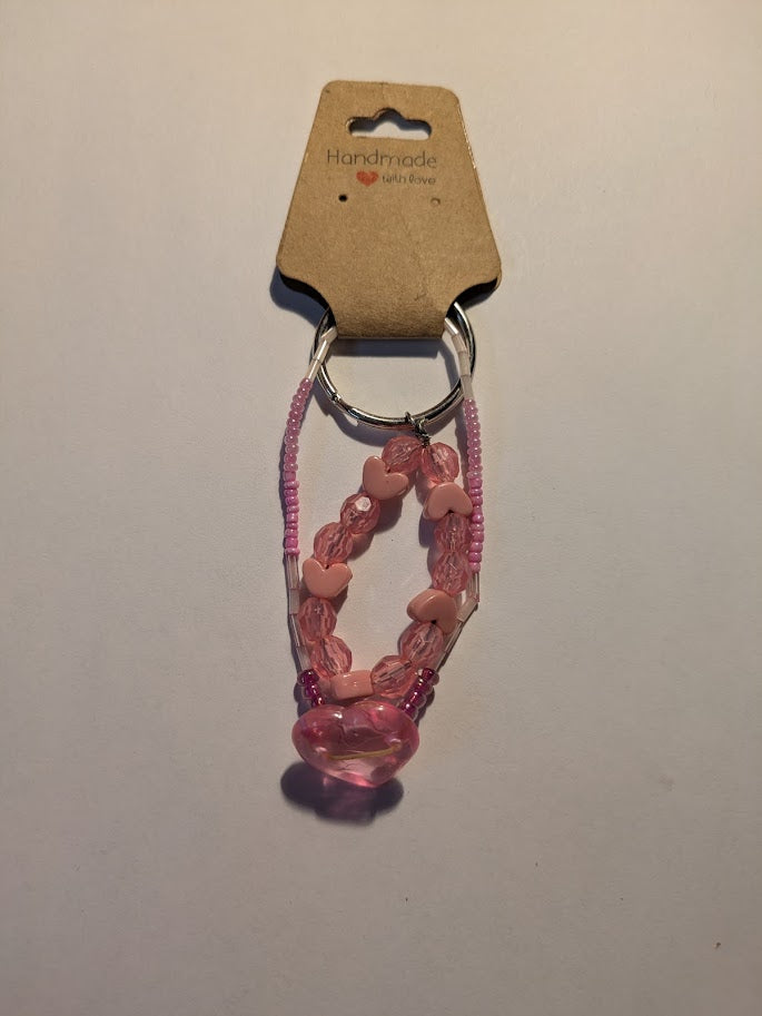 pink heart keychain and pink heart bracelet