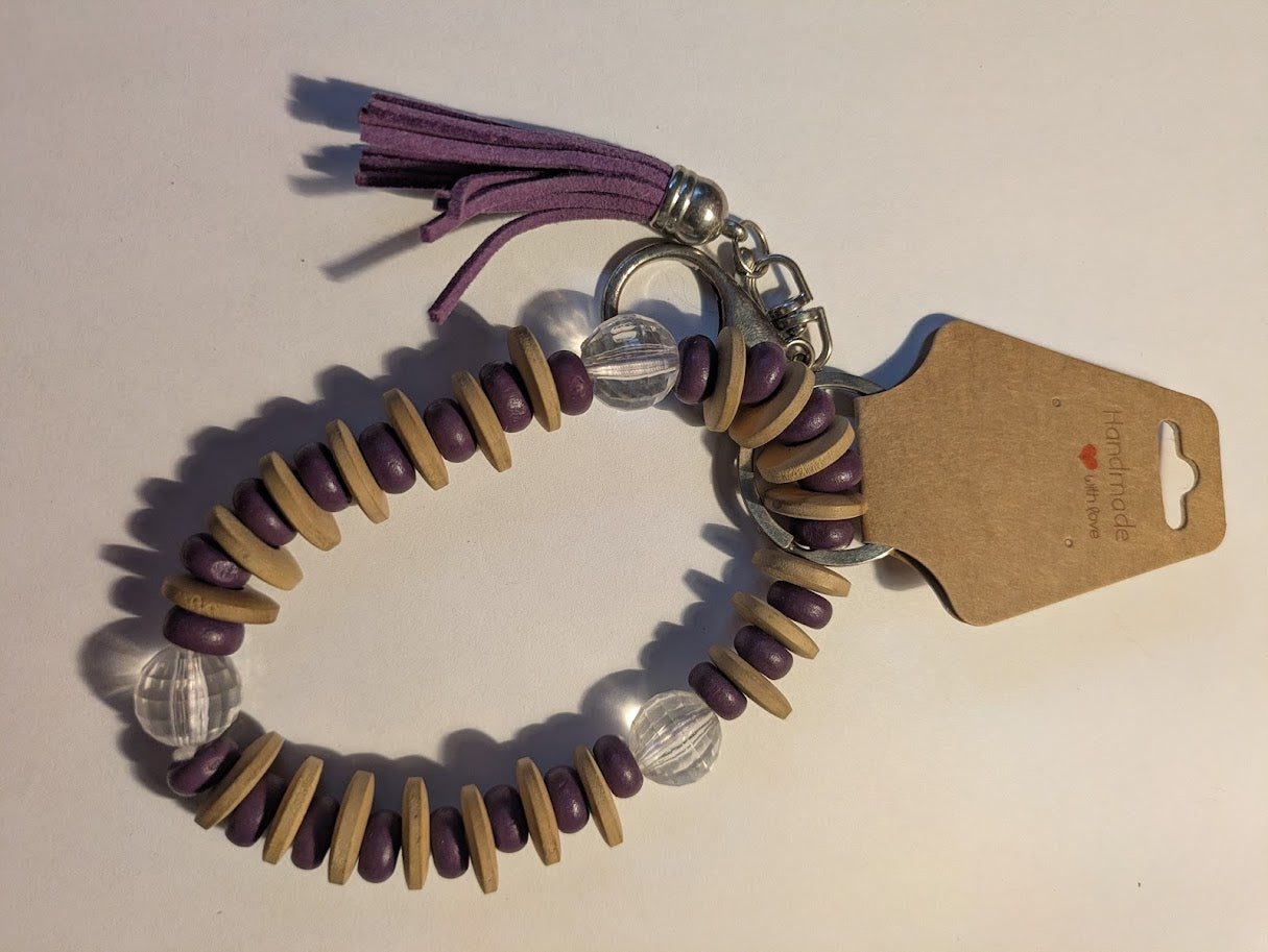 Purple and tan chunky beaded keychain