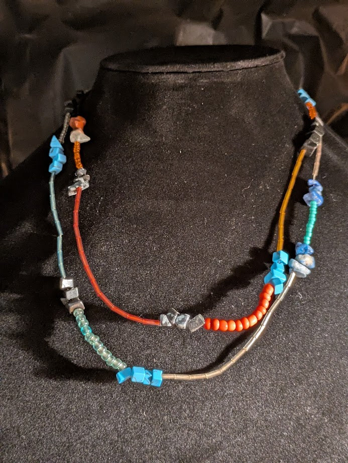 Orange and Black stone double necklace