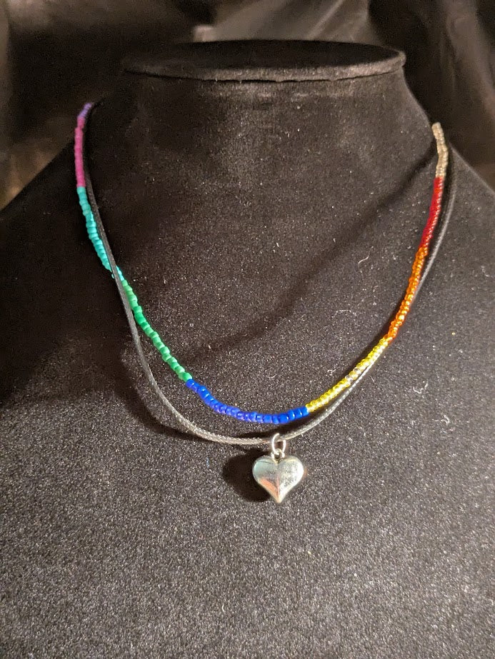 Double necklace rainbow beaded