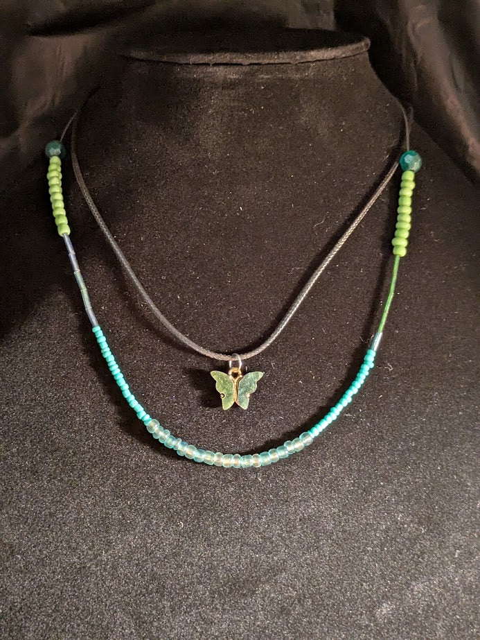 Green and blue double necklace