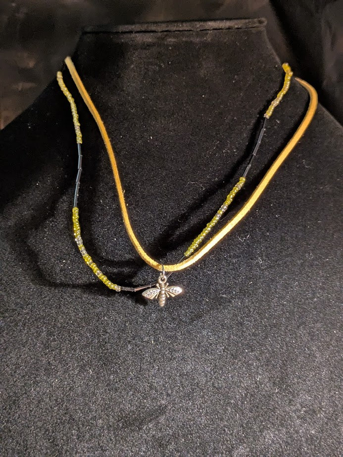 Yellow/Black beaded double necklace