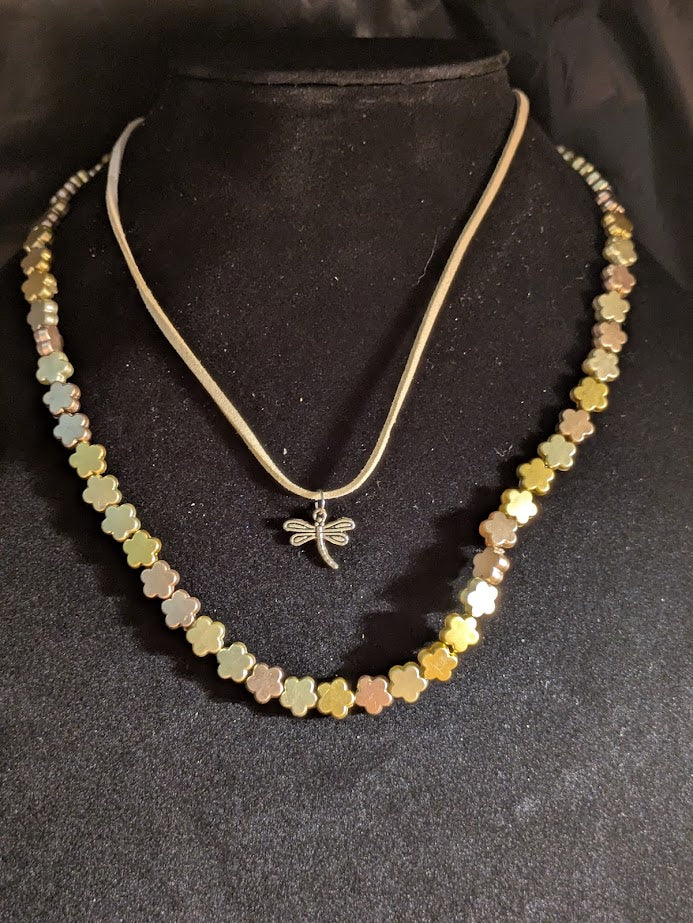 Double necklace with dragonfly