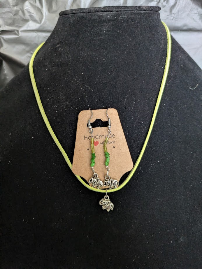 Necklace earrings silver elephant