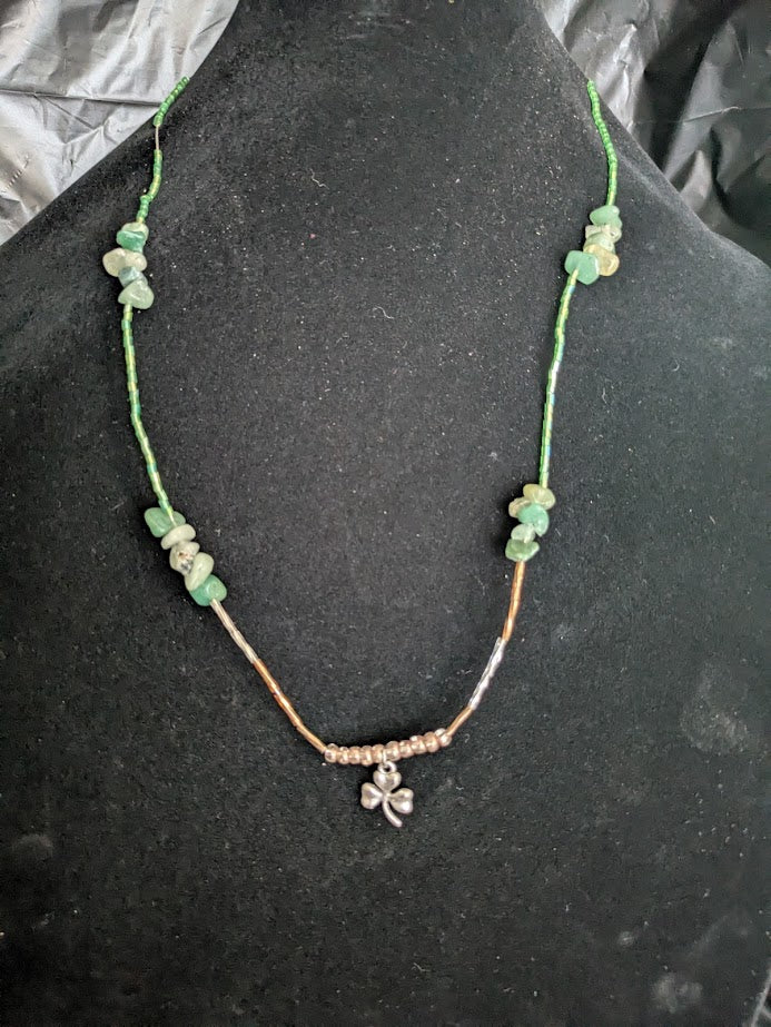 Green bead and stone necklace