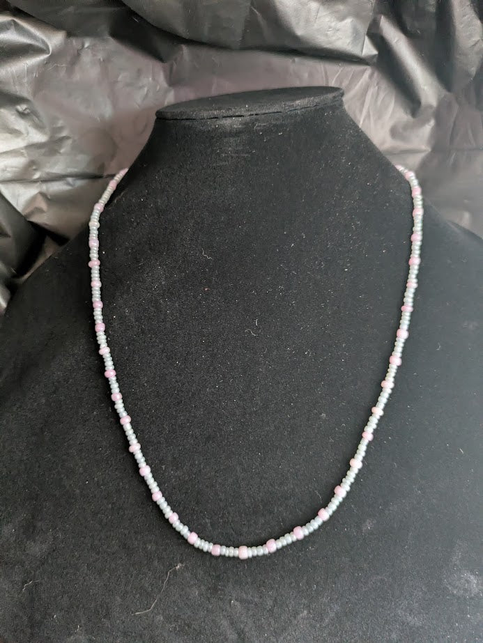 Light blue and pink bead necklace