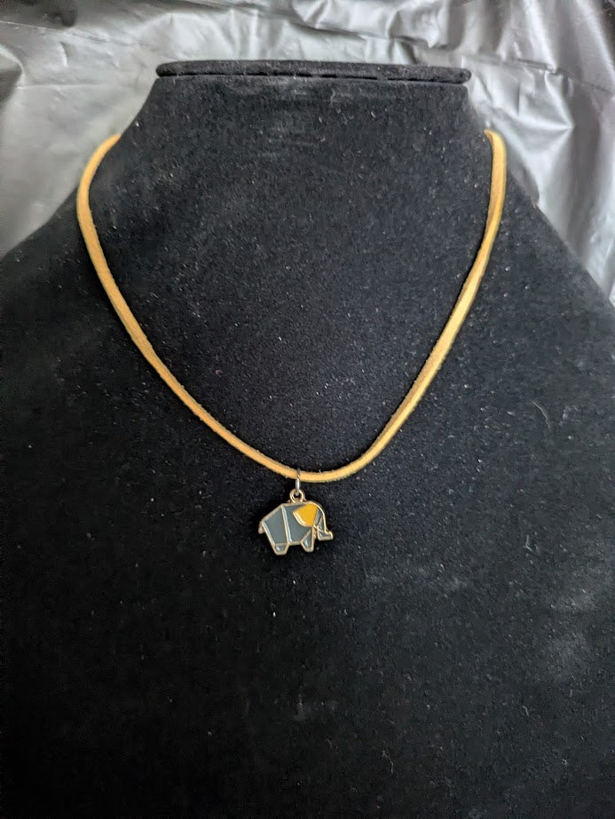 Yellow corded necklace with elephant
