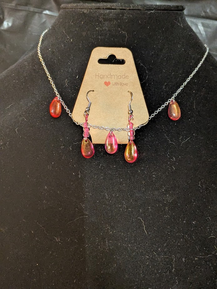 Silver Chain W/ Pink Drops Stones