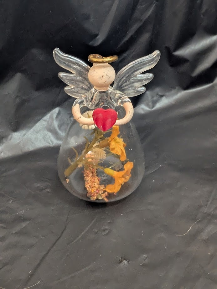 Glass Angels with Flowers Two Yellow and Brown Branch