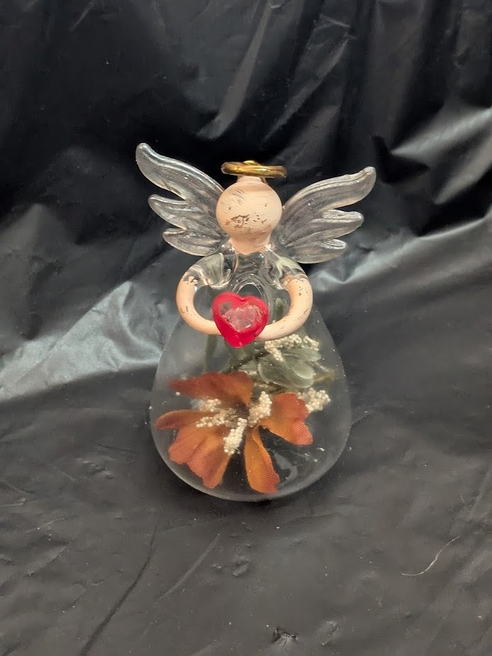 Glass Angels with Flowers One Orange Baby Breath