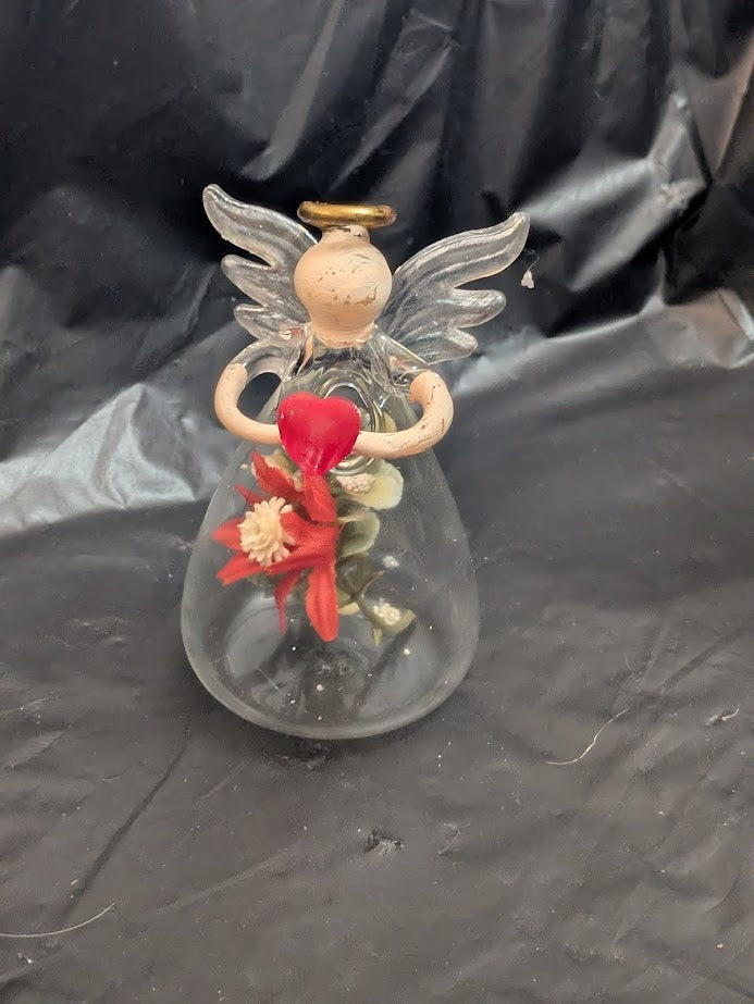 Glass Angels with Flowers Red Flower White Center