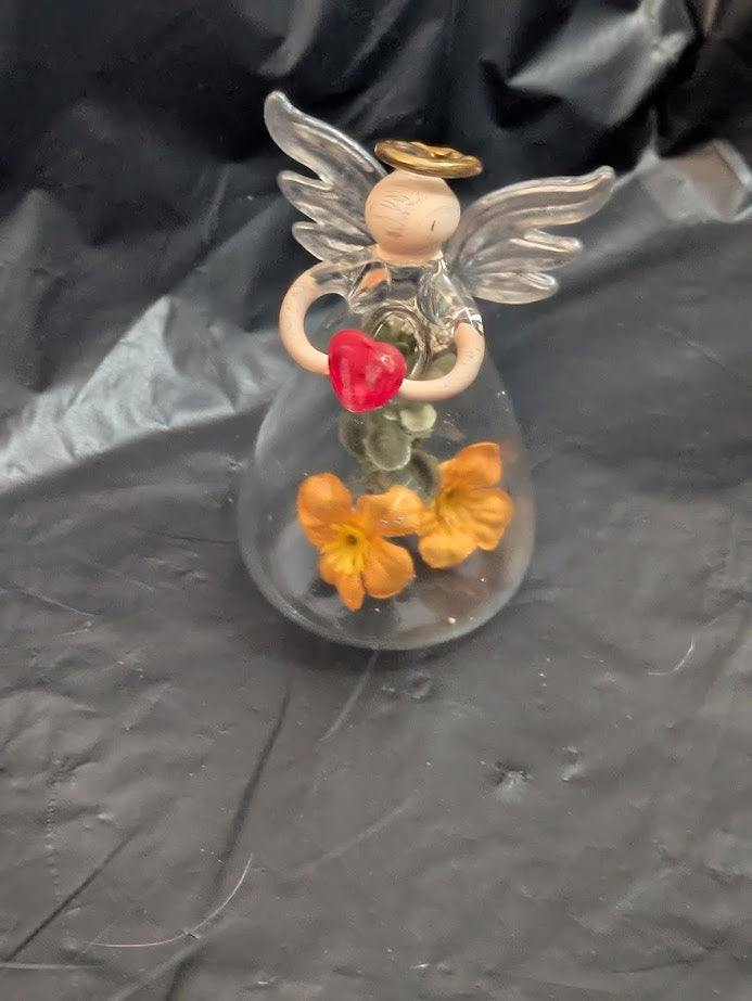 Glass Angels with Flowers Two Yellow Flowers