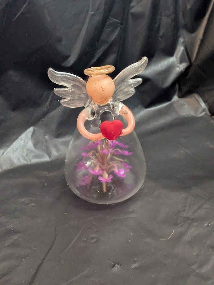 Glass Angels with Flowers Purple Flowers