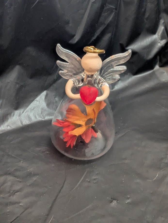 Glass Angels with Flowers Two Orange One Yellow