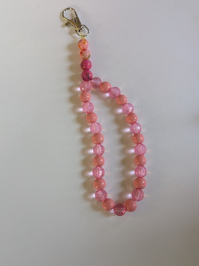 Pink beaded wristlet keychain