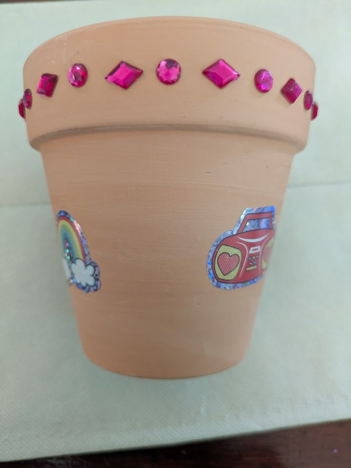 Flower Pot with Pink Stickers