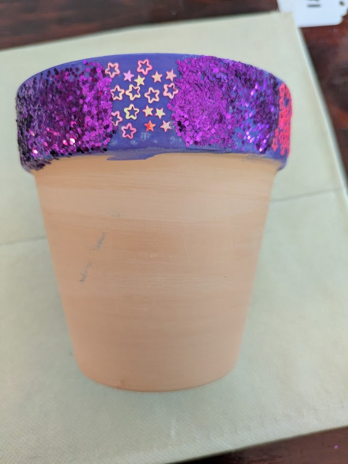 Flower pot with Purple with Pink Stars