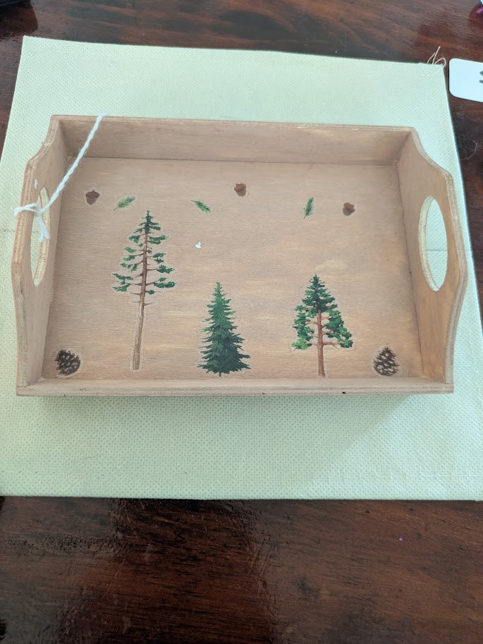 Small Wooden Tray with Pine Trees