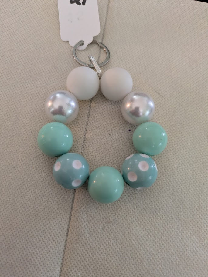 Blue and white Chunky bead Keychain