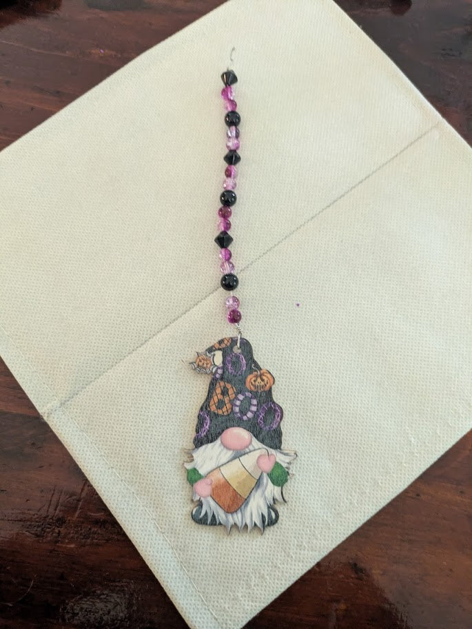 Gnome Boo Candy Corn Purple/Black Bead