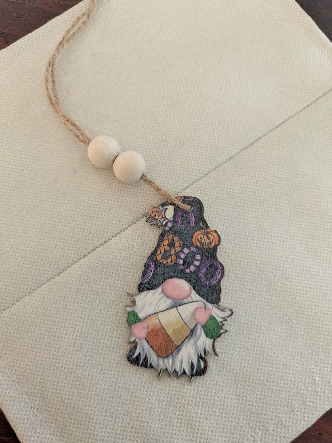 Gnome Boo Candy Corn Wood Bead