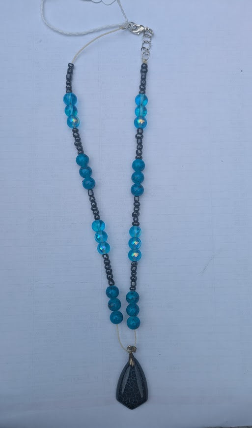 Necklace Black and Blue with cool Stone